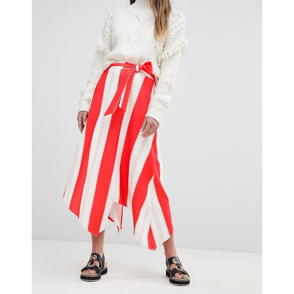 Boohoo striped asymmetric midi skirt size 10